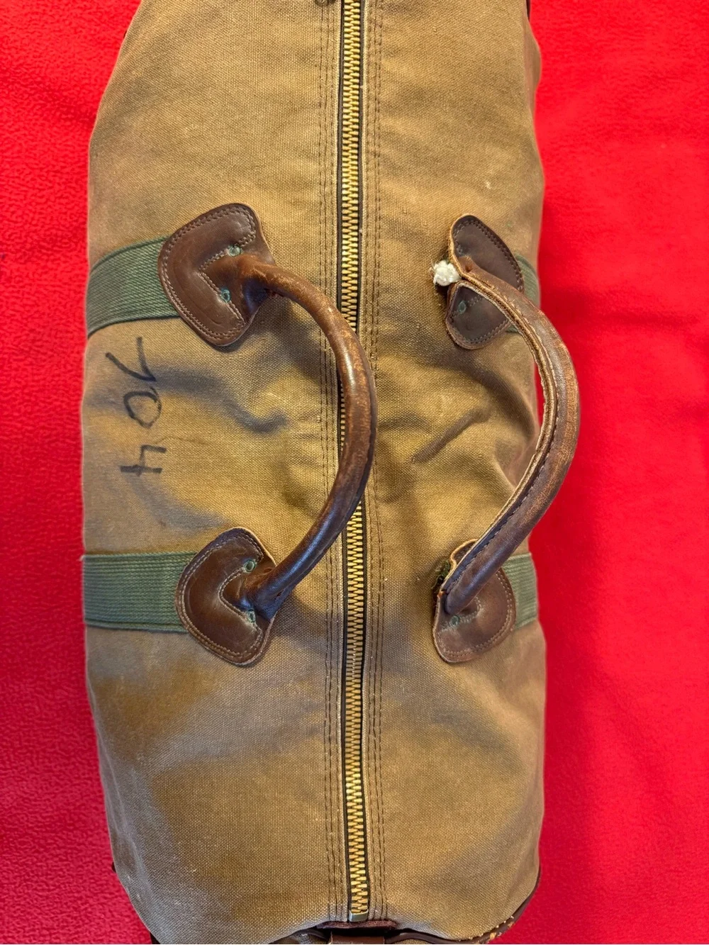 Large Vintage 80s LL Bean Duffle Bag Canvas Leather Trim Sawtooth Made in USA